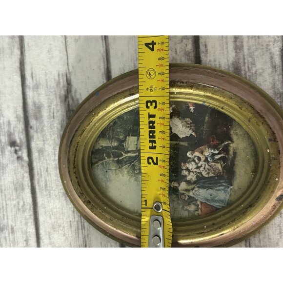 VTG Pair Italian Art Print Oval Frame Action Pink Green Handcraft Italy Florence - Picture 9 of 11